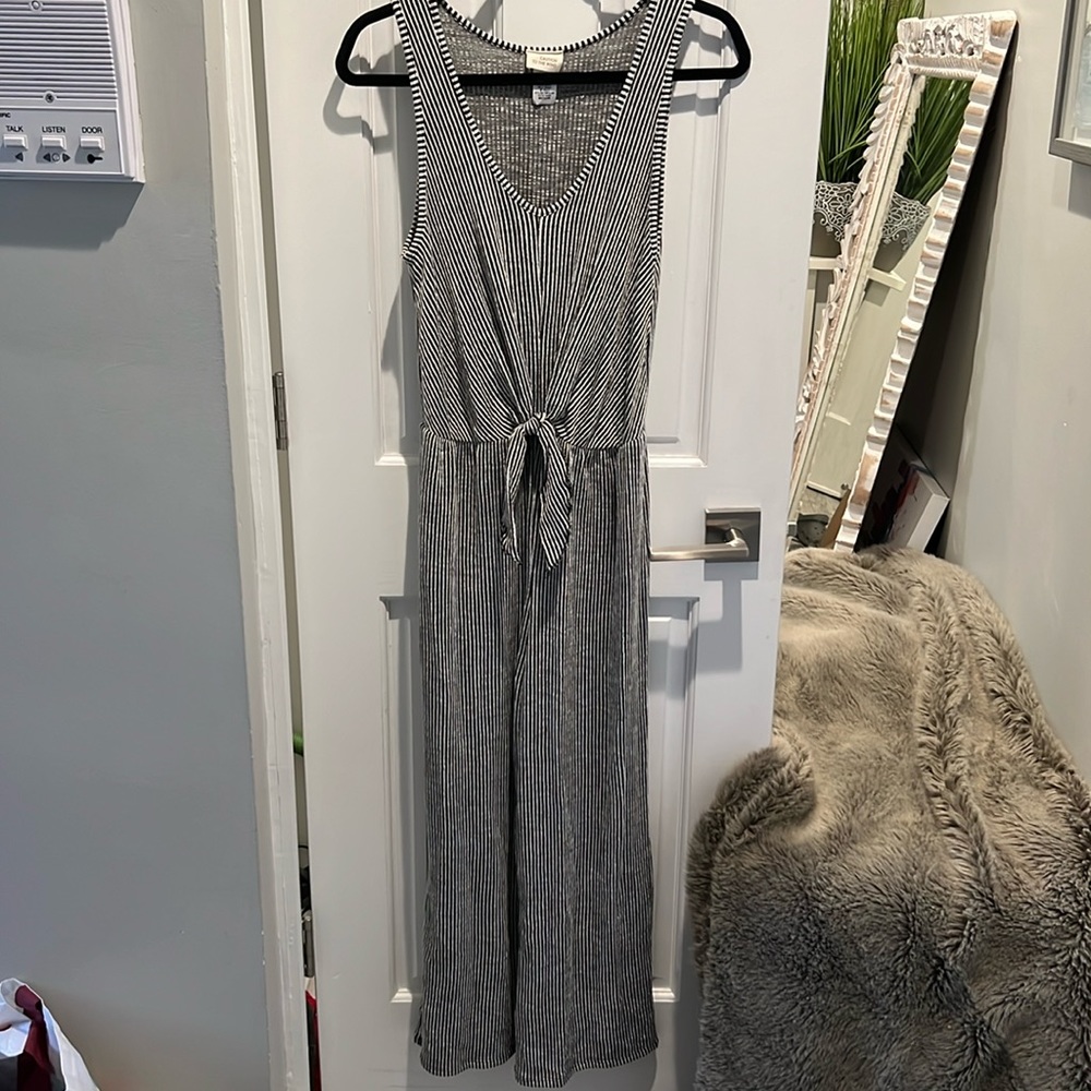 Caution To The Wind — Black and white stripe jumpsuit, size medium